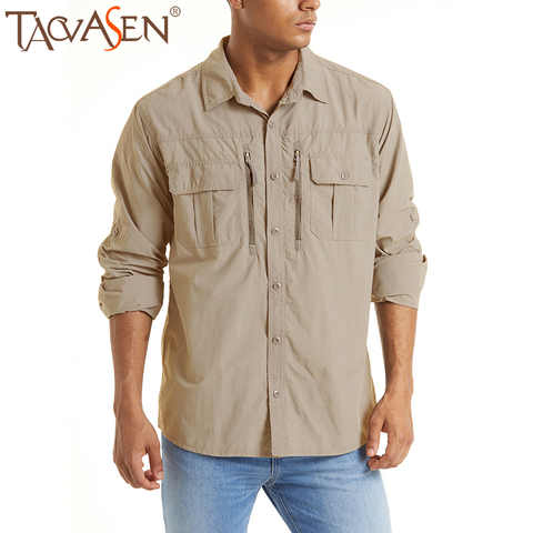 TACVASEN Summer Outdoor Hiking Camping Shirts Men's Quick Dry Tactical Military Shirts Long Sleeve Roll-up Cargo Work Shirts 5XL ► Photo 1/6