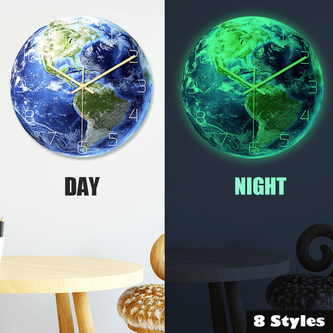 Creative 3D Acrylic Luminous Earth Wall Clock Glow In The Dark Silent Numbers Earth Hanging Clock for Bedroom Home Decor 30cm ► Photo 1/6