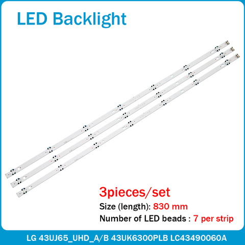 LED Backlight strip(3) for LG 43UJ635V 43UJ675V 43UK6300PLB 43UJ651V 43UJ634V 43UJ630V 43UJ561V 43UJ655V LC43490059A LC43490058A ► Photo 1/6