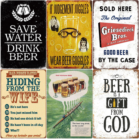 Save Water Drink Beer Plaque Free Beer Here Tin Signs Bar Cafe Pub Wall Decor Ice Cold Peroni Vintage Poster Home Decor MN162 ► Photo 1/6