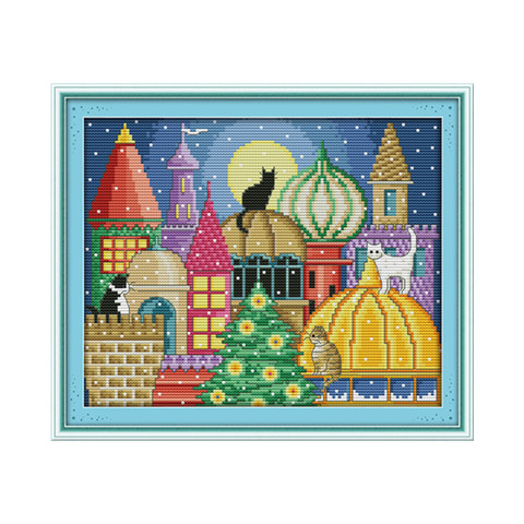 The cat city cross stitch kit cartoon 14ct 11ct count print canvas stitching embroidery DIY handmade needlework ► Photo 1/1