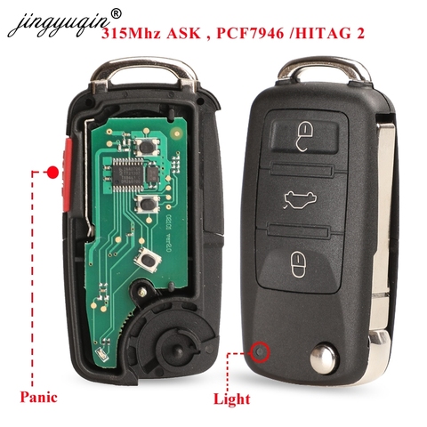 jingyuqin 3/4 Buttons Remote Key System 315MHz ID46 Flip Remote Car Key Fob For Volkswagen Touareg VW Phaeton 2002-2010 ► Photo 1/4