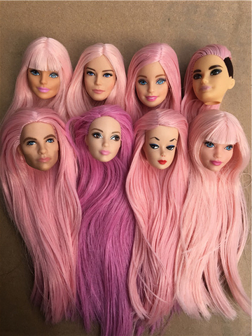 Rare New Long Hair Doll Head Collection Pink Rooted Hair Doll Heads 1/6 Lady Toy Head DIY Toy Parts Male Female Doll Heads ► Photo 1/6
