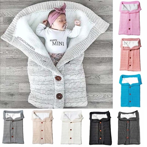 Newborn Baby Winter Warm Sleeping Bags Infant Button Knit Swaddle Wrap Swaddling