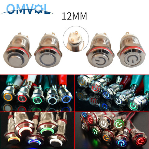 1PC 12mm  Momentary LED Metal Button Switch 3V 5V 6V12V 24V 220V  Self-Recovery Button Automatic Reset LED Waterproof Button ► Photo 1/6