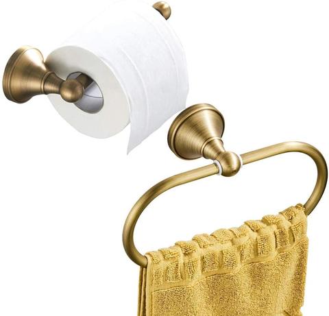 IMPEU Toilet Paper Holder and Towel Ring Set Wall Mounted Antique Brass (Brushed Bronze) ► Photo 1/6