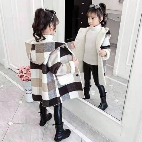 Autumn Winter 2022 Girls Casual Jackets Warm Hooded Outerwear Fashion Woolen Long Coat Children Clothing Teeange Girls Outfits 9 ► Photo 1/6