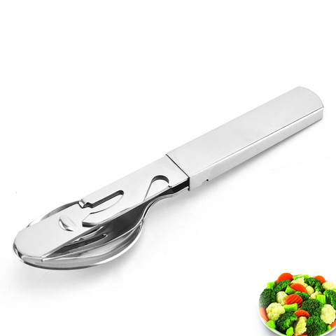 4-in-1 Portable Stainless Steel Camping Spoon, Fork, Knife and Can/Bottle Opener, Military Camping Utensils ► Photo 1/4