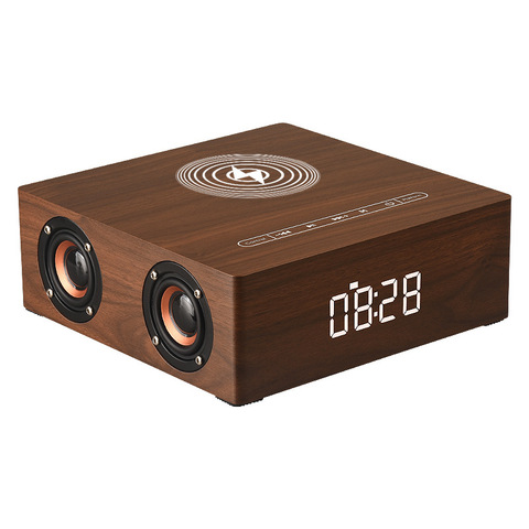 Wireless Charger Alarm Clock Wooden Bluetooth Speaker Subwoofer 3D Stereo Sound Box with Mic TF card for Smartphone Tablet PC ► Photo 1/5
