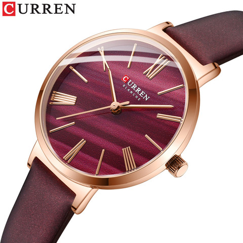 CURREN 2022 Women's Watches Leather Strap Quartz Wristwatch Classic Simple Clock female часы женские ► Photo 1/6