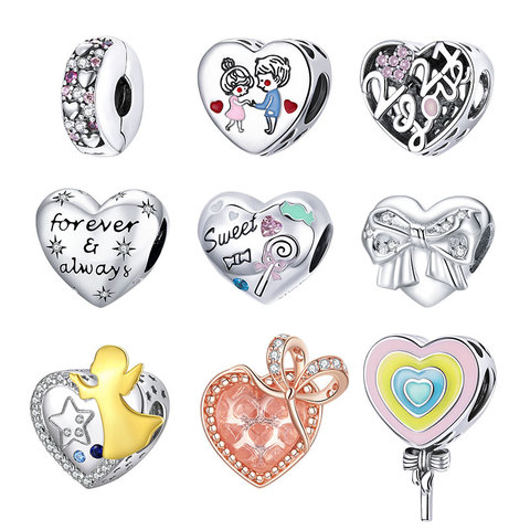 bamoer Shining Heart Lovers Metal Beads Sterling Silver 925 Charm for Original Bracelet DIY Jewelry Valentine's Day Gifts ► Photo 1/6