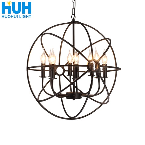 loft retro wrought iron creative globe personality chandelier cafe bar restaurant art antique American chandelier ► Photo 1/6