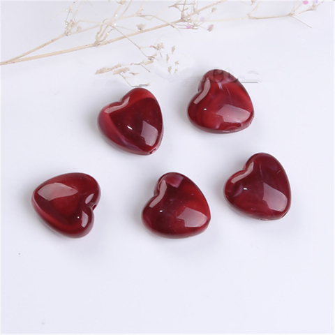 Doreen Box 10 PCs Wine Red Heart Acrylic Beads Marble Effect for DIY Jewelry Making Beads Findings 14x14mm, Hole: Approx 2.2mm, ► Photo 1/6