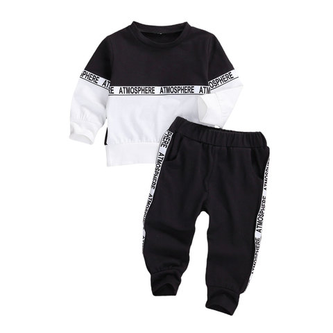 Toddler Kids Boys Fashion Tracksuit Long-sleeved Trousers Suit Letter Print T-shirt+Pockets Pants Spring Autumn 2Pcs Set 6M-4T ► Photo 1/6