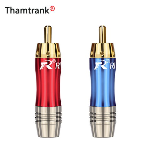 10pcs/lot RCA Connector Gold Plated RCA Male Plug Soldering Wire Connector High Quality Speaker Lotus Plug Jack 5Pairs Red+Blue ► Photo 1/6