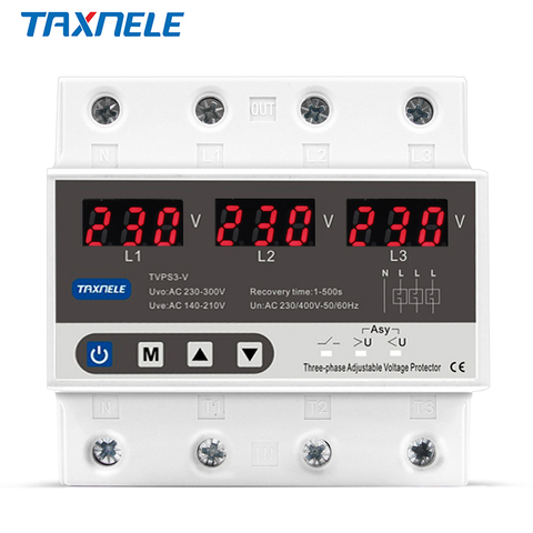 Three Phase Adjustable Over and Under Voltage Protector 3 Phase Automatic Recovery Protective Device Reset 63A 380V ► Photo 1/6