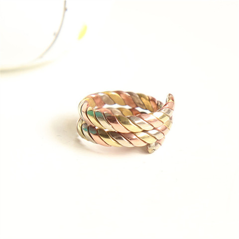 R006 Tibetan Metal Rings Golden Brass and Red Copper Wrapped Silk Ring ► Photo 1/2