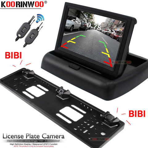 Koorinwoo Wireless Parkmaster EU Number License Plate Frame Rear view camera Car parking Sensors 2 With LCD Car Monitor NO Drill ► Photo 1/6