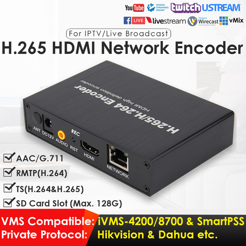 H.265/H.264 1080P HD HDMI Video Encoder W/SD Card Slot for IPTV/Video Recording/Live Broadcast to YouTube Facebook Vimeo etc. ► Photo 1/6