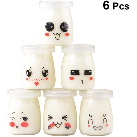 6pcs Cute Small Glass Yogurt Jars With Lids Baby Food Jars Pudding Honey Jar Replacement Glass Jars For Honey Wedding Shower Fav ► Photo 1/6