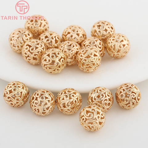 6PCS 8.5MM 10MM 24K Champagne Gold Color Plated Brass Hollow Round Beads High Quality Diy Jewelry Accessories ► Photo 1/3