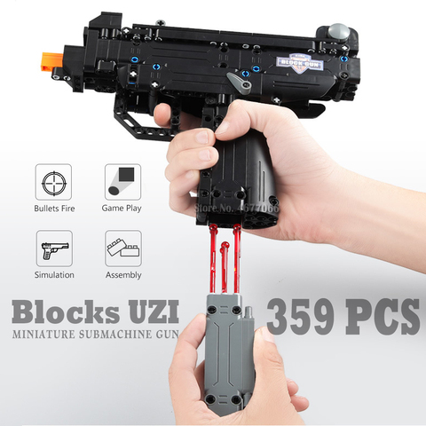 Toy gun building blocks UZI submachine gun Model  military bricks weapon set kids outdoor toy for children boys ► Photo 1/6