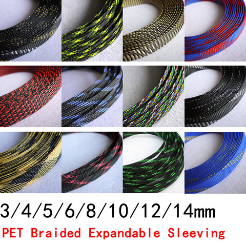 1M 2 4 6 8 10 12 14 mm Cable Sleeve PET Braided Expandable Wire Wrap Insulated Nylon High Density Tight Sheath Protector Harness ► Photo 1/5