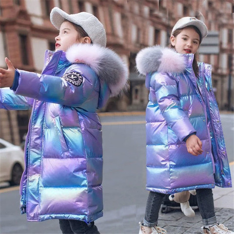 2022 Winter Shiny Jacket For Girls Hooded Warm Children Girls Winter Coat 5-14 Years Kids Teenage Cotton Parkas Outerwear ► Photo 1/6