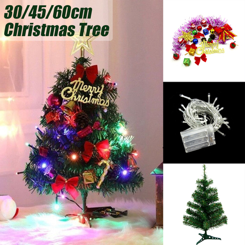 60cm Mini Christmas Tree With Lights Small Accessories Bow Bells Pine Cone Gifts Christmas Desktop New Year Decorations ► Photo 1/6