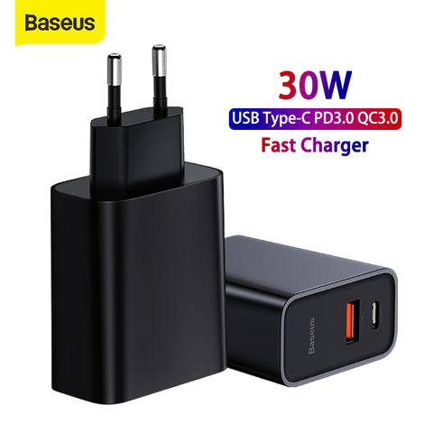 Baseus 30W USB Charger Type C Dual USB Fast Charging 3.0 Adapter 5A PD Charger  EU Plug Portable Travel Wall Charger For Xiaomi ► Photo 1/6