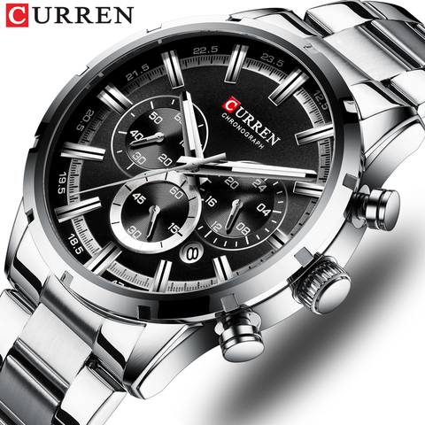 CURREN Luxury Fashion Quartz Watches Classic Silver and black Clock Male Watch Men's Wristwatch with Calendar Chronograph ► Photo 1/6