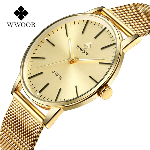 WWOOR Men Gold Watches 2022 Luxury Brand Men Fashion Quartz Golden Clock male Simple Sports Waterproof Wrist Watch zegarek meski ► Photo 1/6