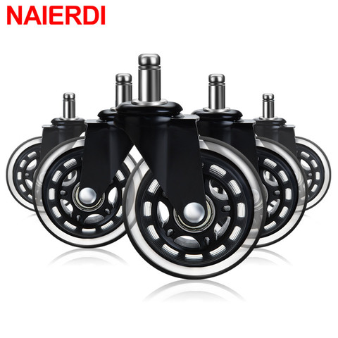 NAIERDI 5PCS Swivel Rubber Caster Wheels 3 Inch Office Chair Caster Wheels Replacement 60KG Soft Safe Rollerblade Style Caster ► Photo 1/6