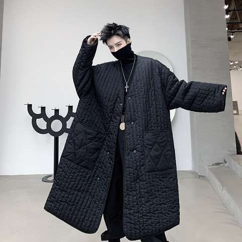 Men Japan Streetwear Include Scarf Thin Cotton Padded Long Coat Outerwear Male Casual Loose Parkas Jacket Overcoat ► Photo 1/5