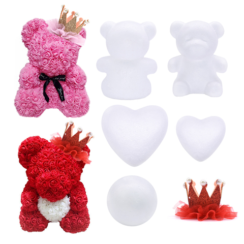 Christmas Ornament Polystyrene Styrofoam Modeling Bear White Foam Bear Heart Ball DIY Craft Wedding Gifts Artificial Flower Head ► Photo 1/6