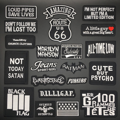 Punk Black and White Words Clothes Patch Iron On Letter Embroideried Stickers for Clothing Jacket Jeans Fabric DIY Badge Appliue ► Photo 1/6