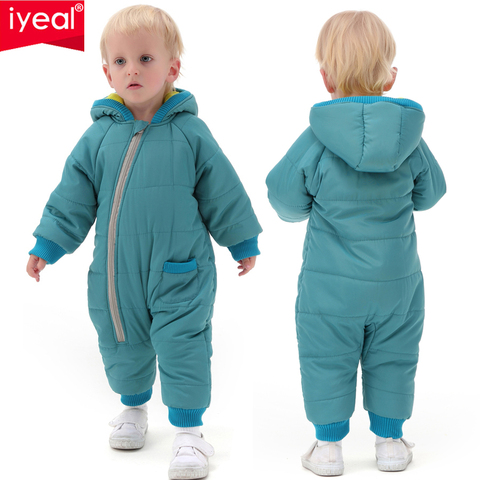 IYEAL Newborn Baby Rompers Winter Hooded Solid Thick Coats Boys Costume Girls Warm Coral Fleece Kid Jumpsuit Toddler Outerwear ► Photo 1/6