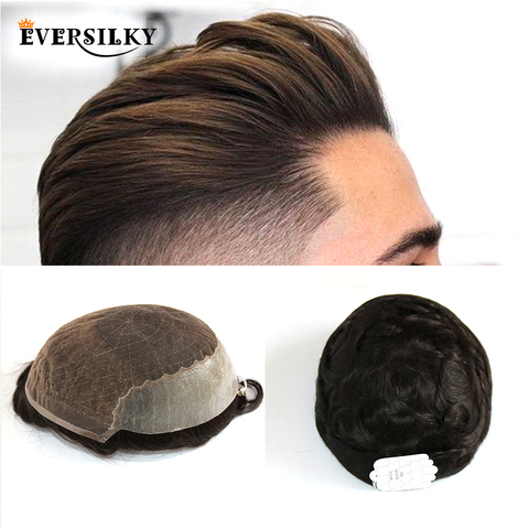 Eversilky Human Hair Durable Hairpieces Lace Thin PU Replacement System For Men Toupees  Human Hair Durable Hairpieces Lace & PU ► Photo 1/6