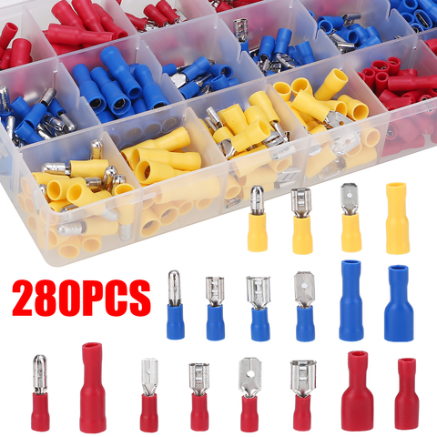 280pcs/set Durable Cable Lugs Assortment Kit Wire Flat Connectors Crimp Terminals Car Electrical Equipments Supplies ► Photo 1/6