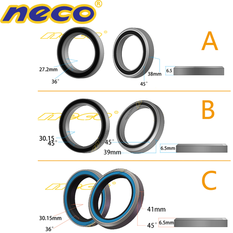 Neco Bearing Road Bike MTB Headset Bearing Bicycle 38 39 41 41.8 43.8 44 46.8 46.9 47 48.9 49 50.8 51 51.8 52 mm for Giant ► Photo 1/6