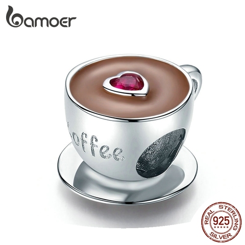 bamoer Coffee Cup Metal Beads for Women European Charm Bracelet 925 Sterling Silver Enamel Fashion Charms Jewelry SCC1286 ► Photo 1/6