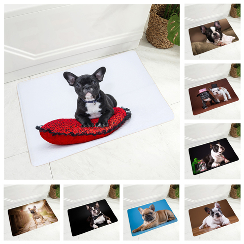 MINI French Bulldog Doormat Decor Cute Pet Dog Animal Floor Door Mat for Hallway Bedroom Non-Slip Soft Flannel Carpet 40x60cm ► Photo 1/6