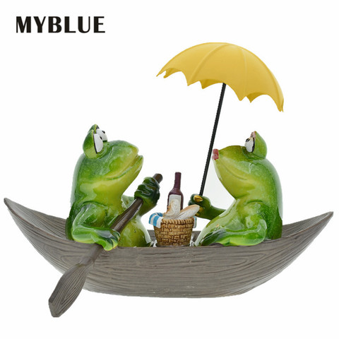 MYBLUE Kawaii Garden Animal Resin Lovers In a Boat  Cartoon Frog Figurine Nordic Home Room Decoration Accessories Modern ► Photo 1/6