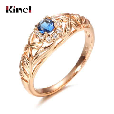 Kinel Blue Natural Zircon 585 Rose Gold Ring Hollow Crystal Flower Ethnic Bride Wedding Rings for Women Vintage Fine Jewelry ► Photo 1/6