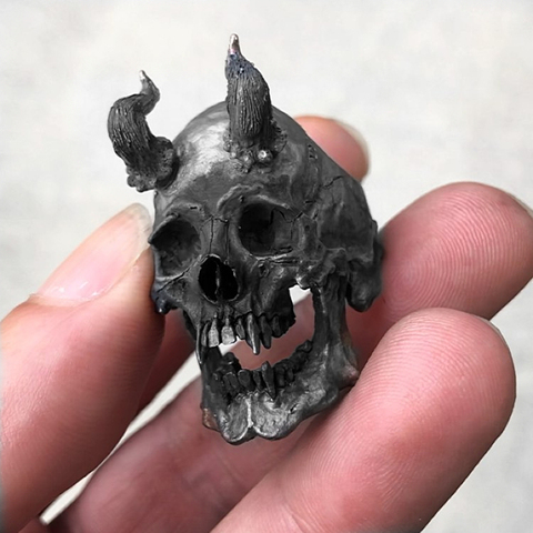 EYHIMD Detail Black Stainless Steel Demon Skull Ring Horned Satan Devil Biker Rings Men's Punk Goth Jewelry ► Photo 1/1