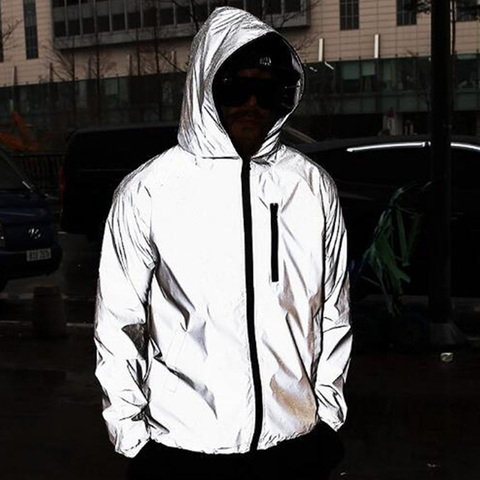 High Street Full Reflective Jacket Men Women Harajuku Windbreaker Jackets Hooded Hip-hop Streetwear Night Shiny Zipper Coats ► Photo 1/6