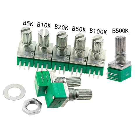 10pcs/lot RK097G duplex potentiometer  B1K 5K 10K 20K 50K 100K 500K 6pin Shaft 15mm audio Amplifier Sealing rotary Potentiometer ► Photo 1/3