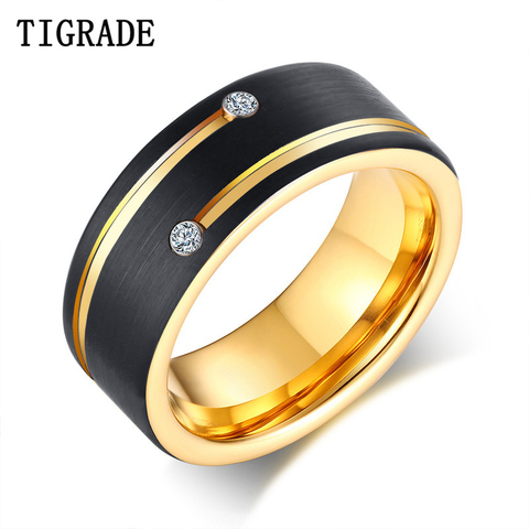 Tigrade 2022 New Black Gold Man Ring Brushed Luxury Tungsten Wedding Band for Male Best Gift Anniversary Rings Party Jewelry ► Photo 1/6