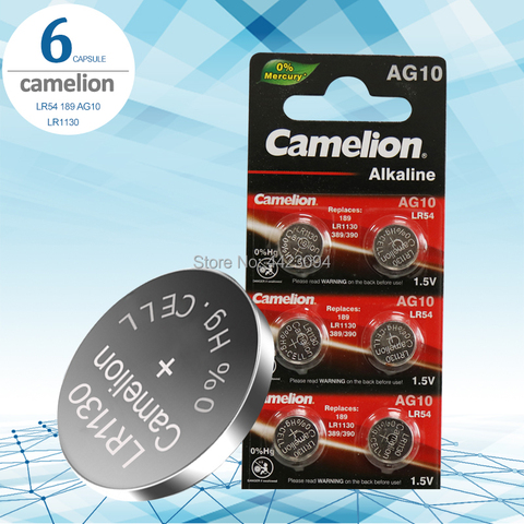 6pcs/lot Camelion 1.5V AG10 LR1130 Coin Cell Battery Batteries LR 1130 Alkaline AG10 389 LR54 SR54 SR1130W 189 LR1130 Button ► Photo 1/4