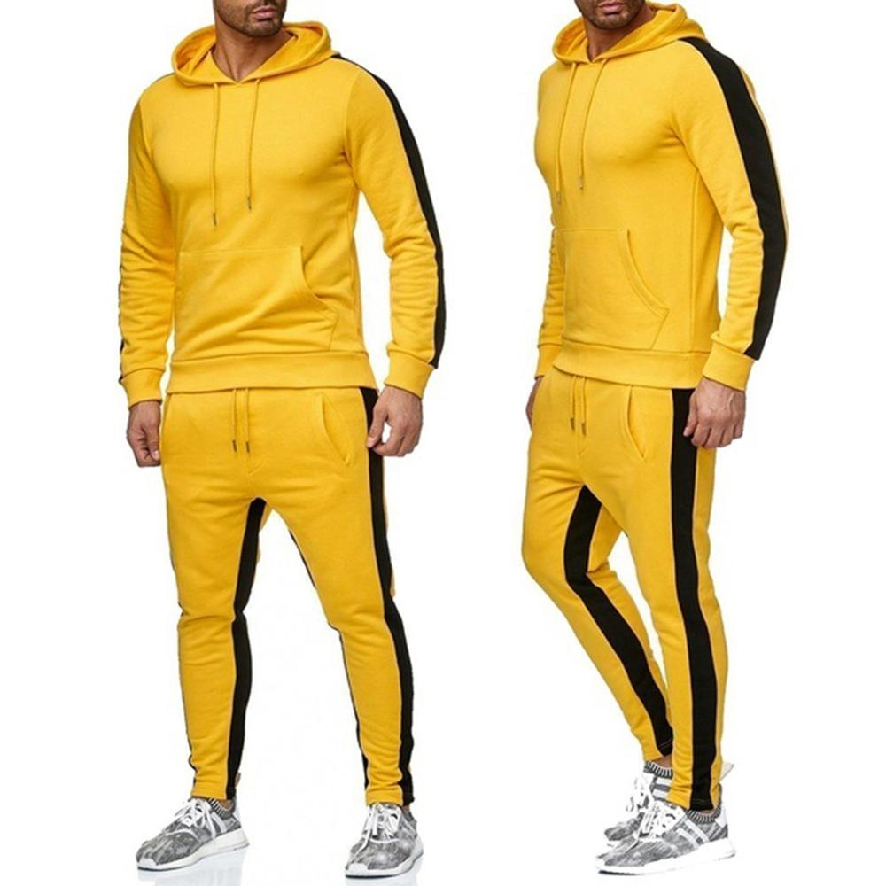 Men's Autumn Patchwork Zipper Sweatshirt Top Pants Sets Sports Suit Tracksuit